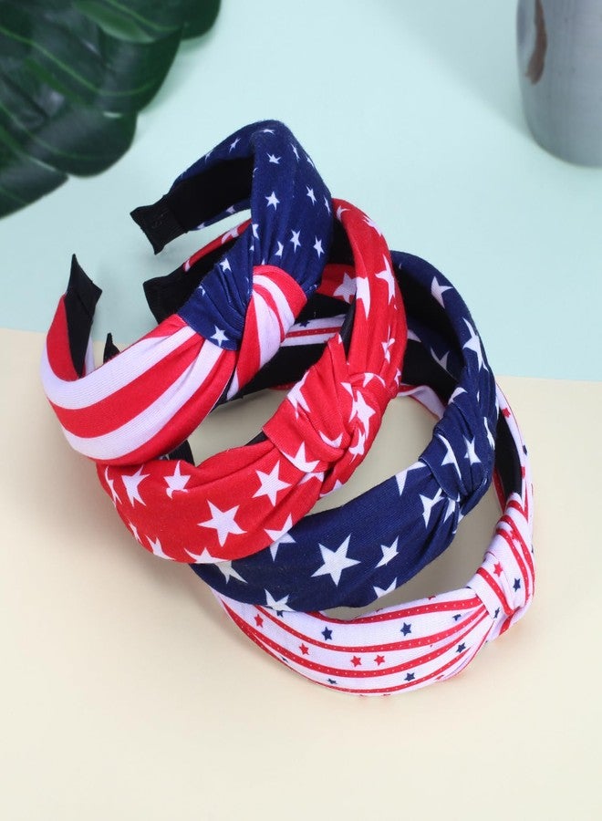 Lonext 4pcs Independence Day Knotted Headband for Women 4th of July Hairbands Twist Turban Headband Elastic Hair Hoop (American Flag Colors) - Image 3